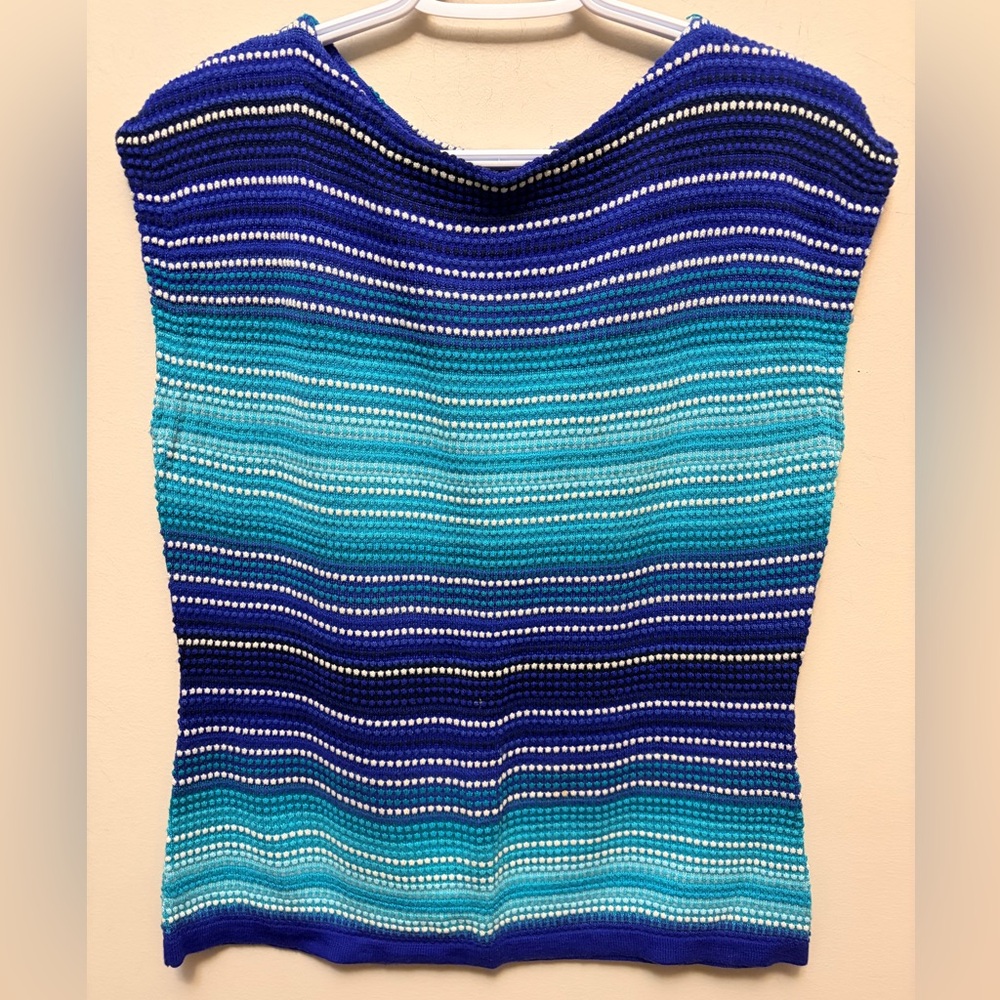 CHAPS Striped Knit Textured Boat Neck Cap Sleeved Stretchy Top